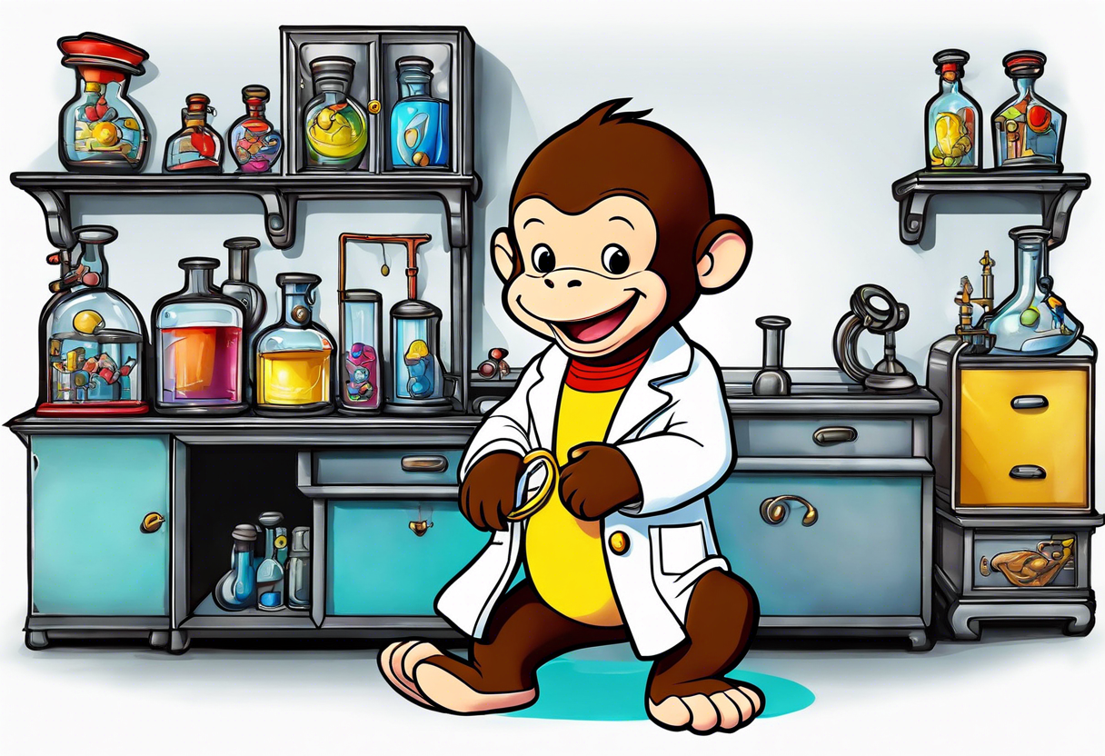 Curious George in a lab coat tattoo idea