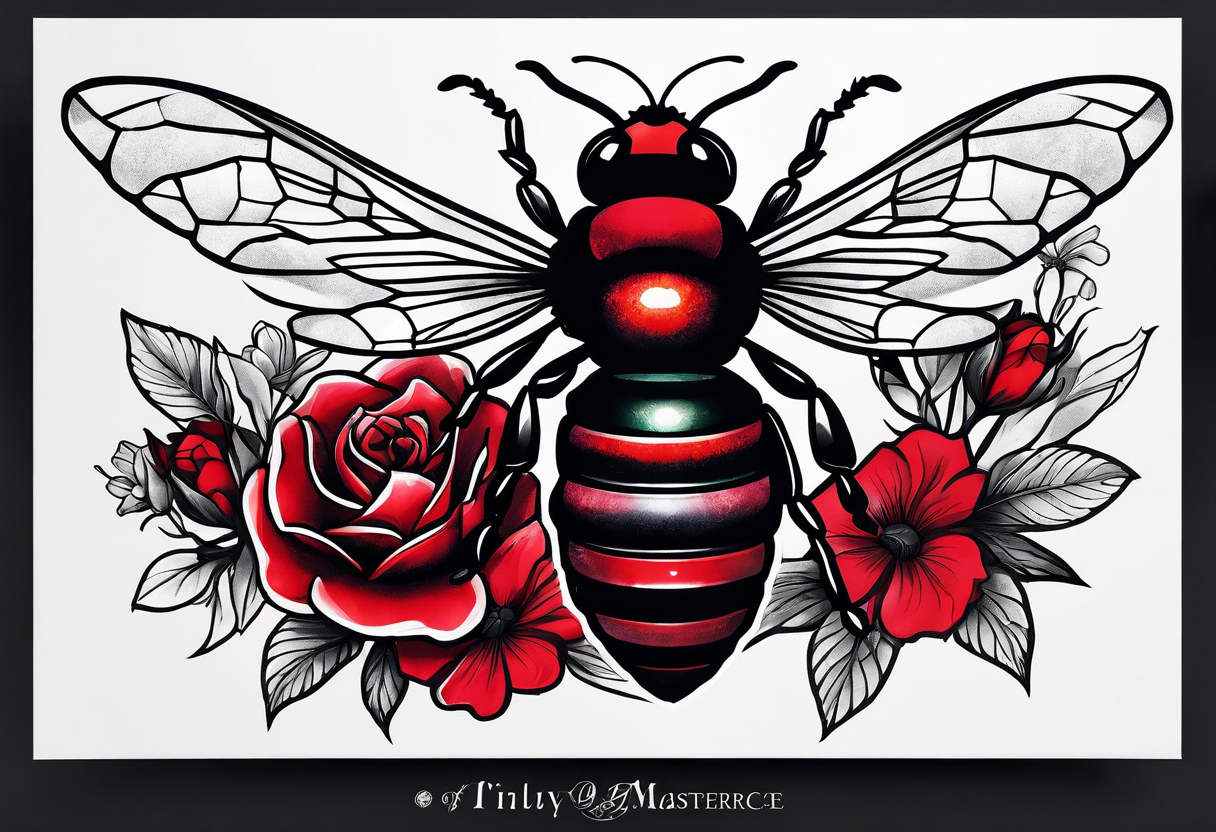 A forearm tattoo of a ruby gemstone and a honey bee tattoo idea