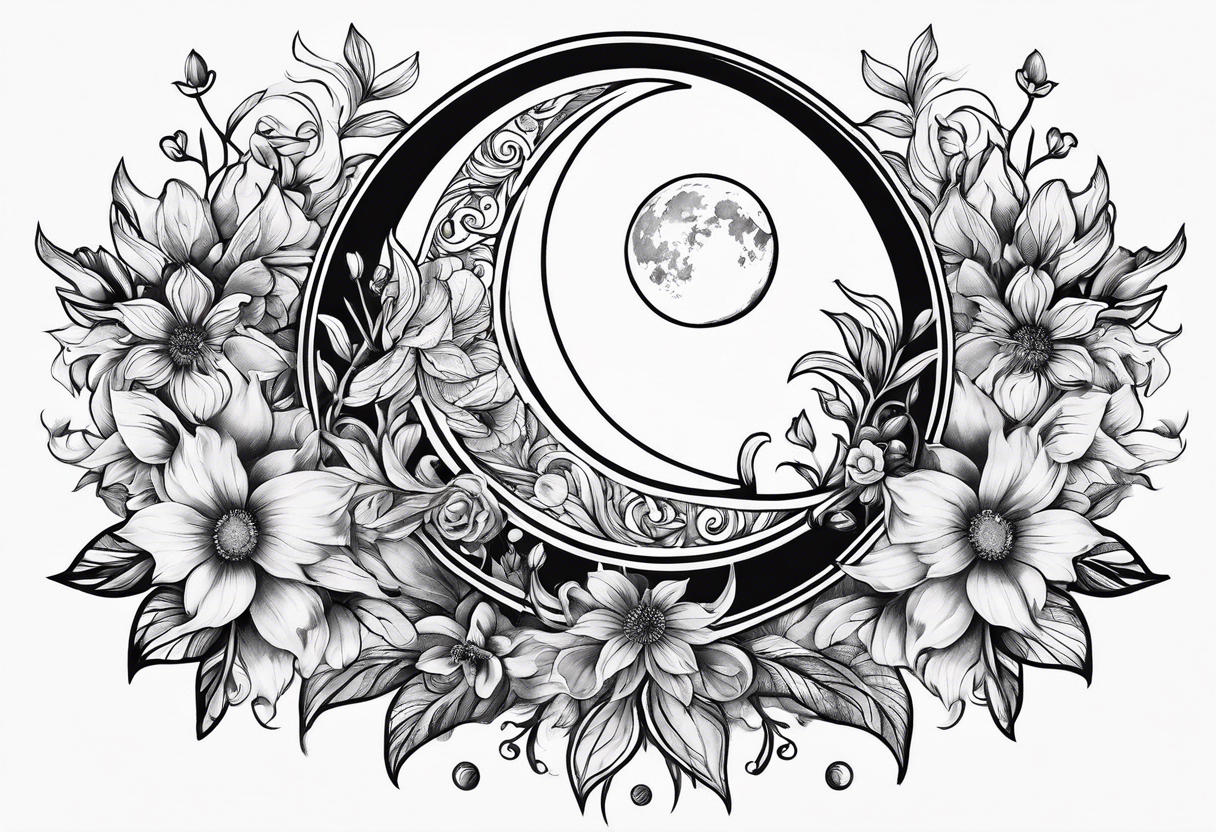 Floral sun and moon astronomy tattoo idea