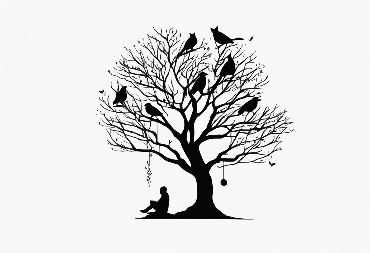 faceless, dark creatures sitting on a branch of a tree tattoo idea