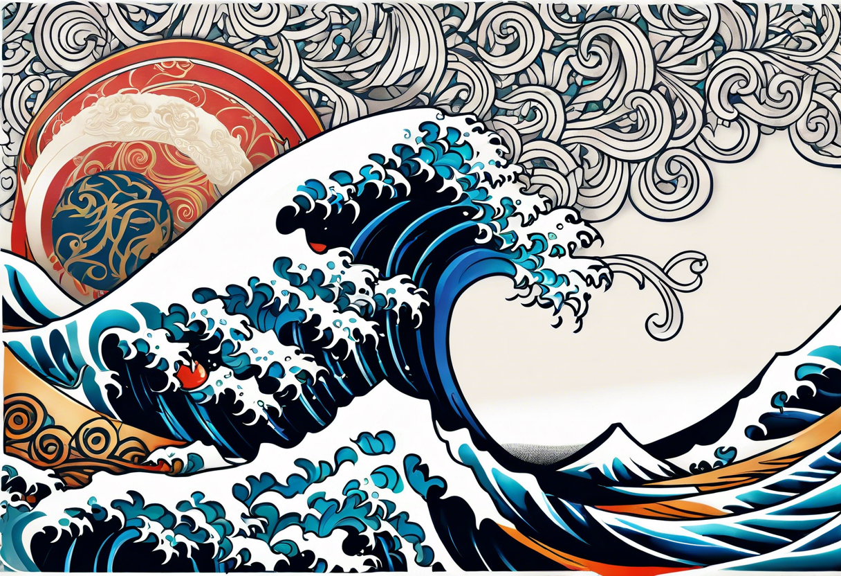 full sleeve. japanese wave mixed in celtic tribal patterns equally. tattoo idea