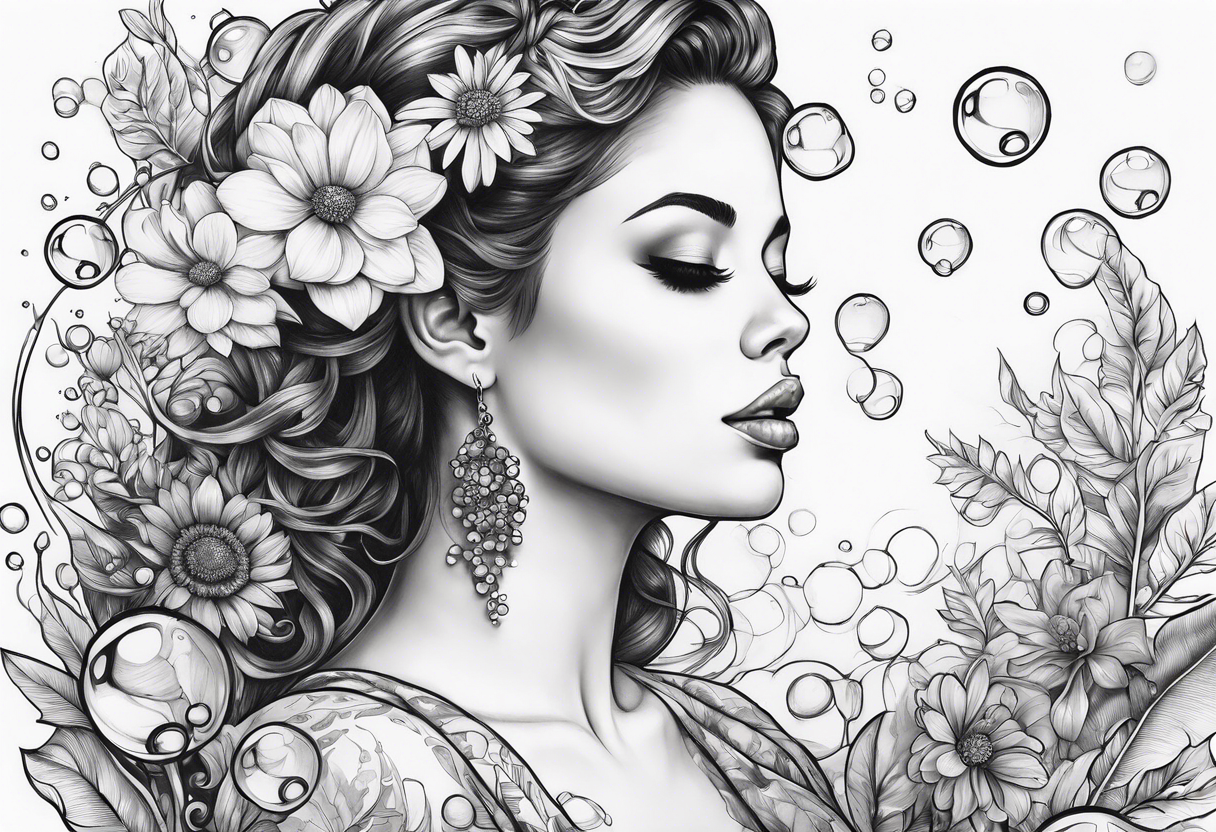 Bubbles organic plants and flowers tattoo idea