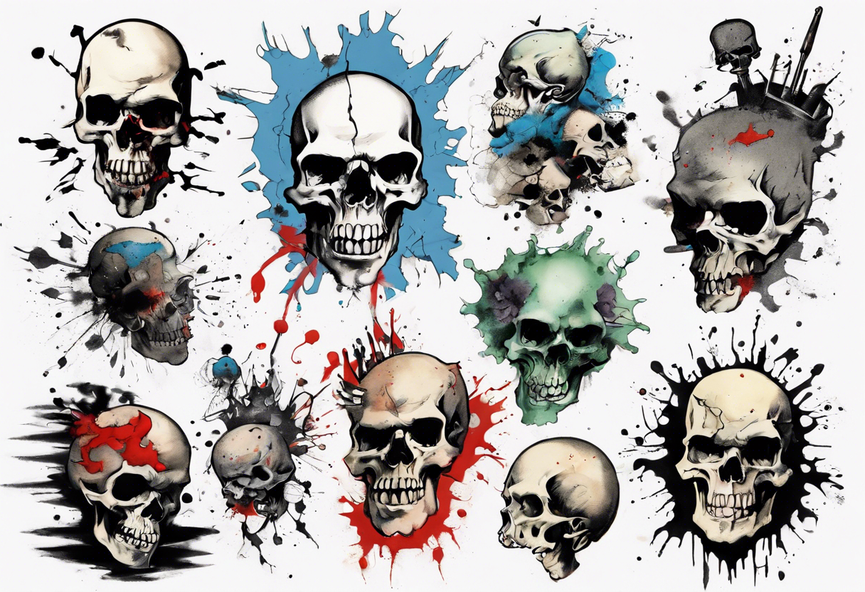 - blot 
- bomb
- atoms splitting
- beauty
- life at a small scale
- man against the world
- doom
- banksy
- no skulls tattoo idea