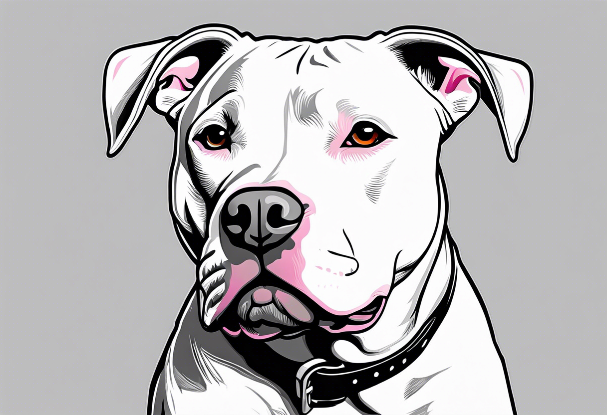 white pitbull pointed ears, pink nose tattoo idea