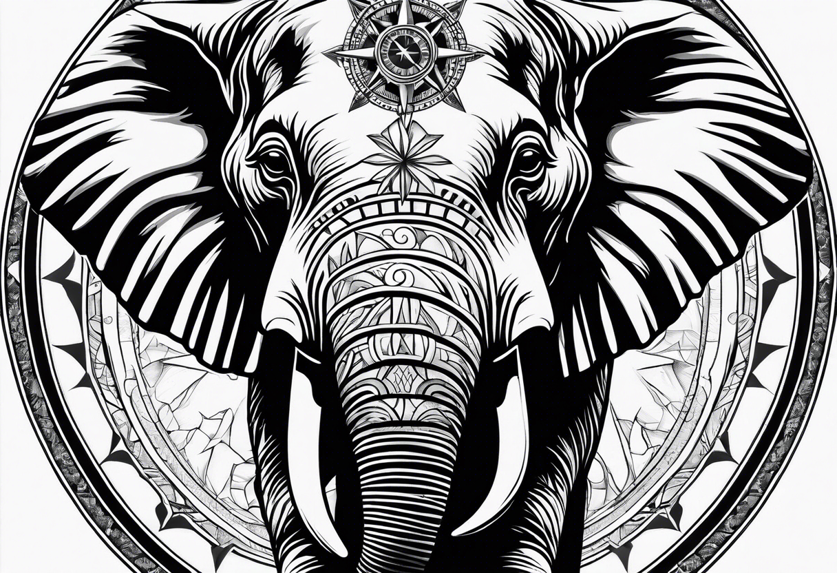 Compass held in an elephant's trunk tattoo idea