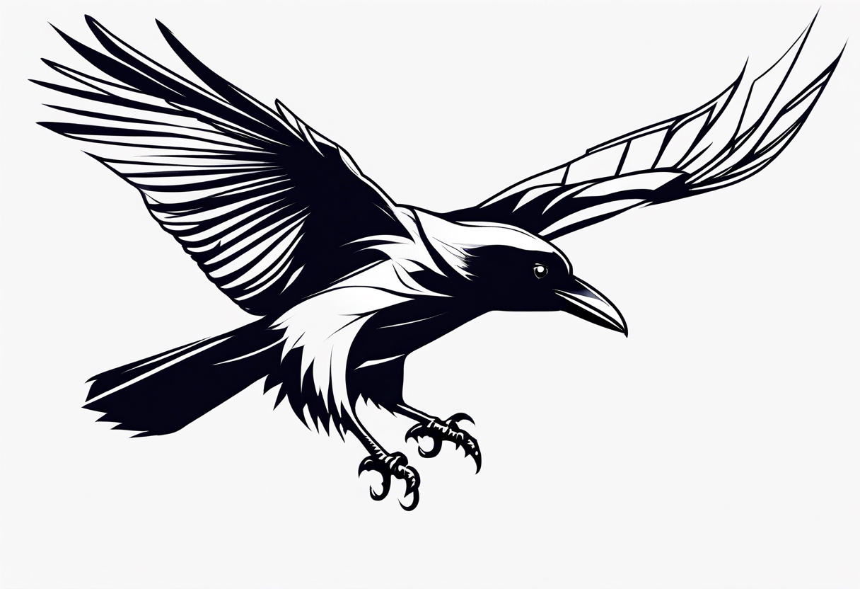 raven in flight seen from behind tattoo idea