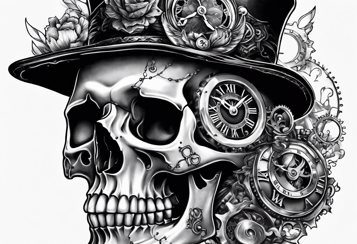 Steampunk skull,  and hour glass tattoo idea