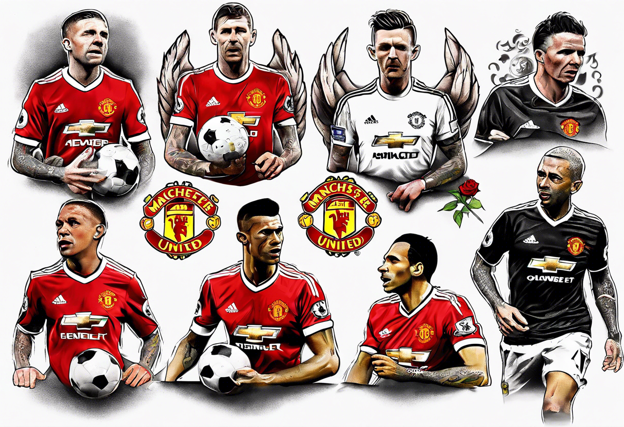 Manchester United legends at a table tattoo idea