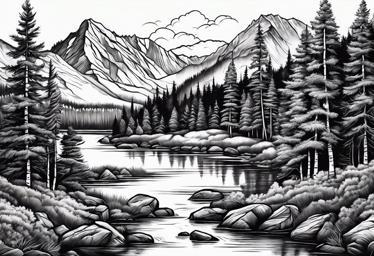 Aspen and pine mountain scene tattoo idea