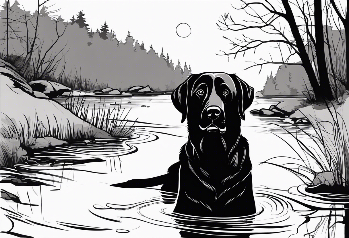 My black lab Duke passed away and he loved trying to get sticks off the bottom of the creek tattoo idea