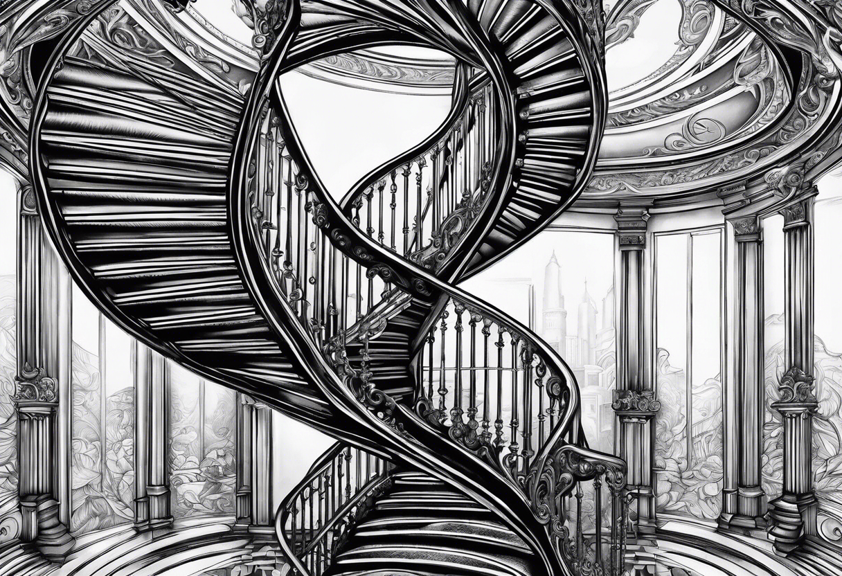 Man walking up a spiral stair case tattoo idea