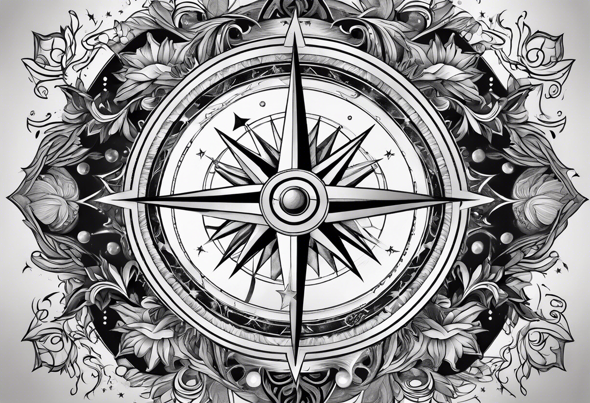 compass surrounded by stars and 
 ocean waves tattoo idea