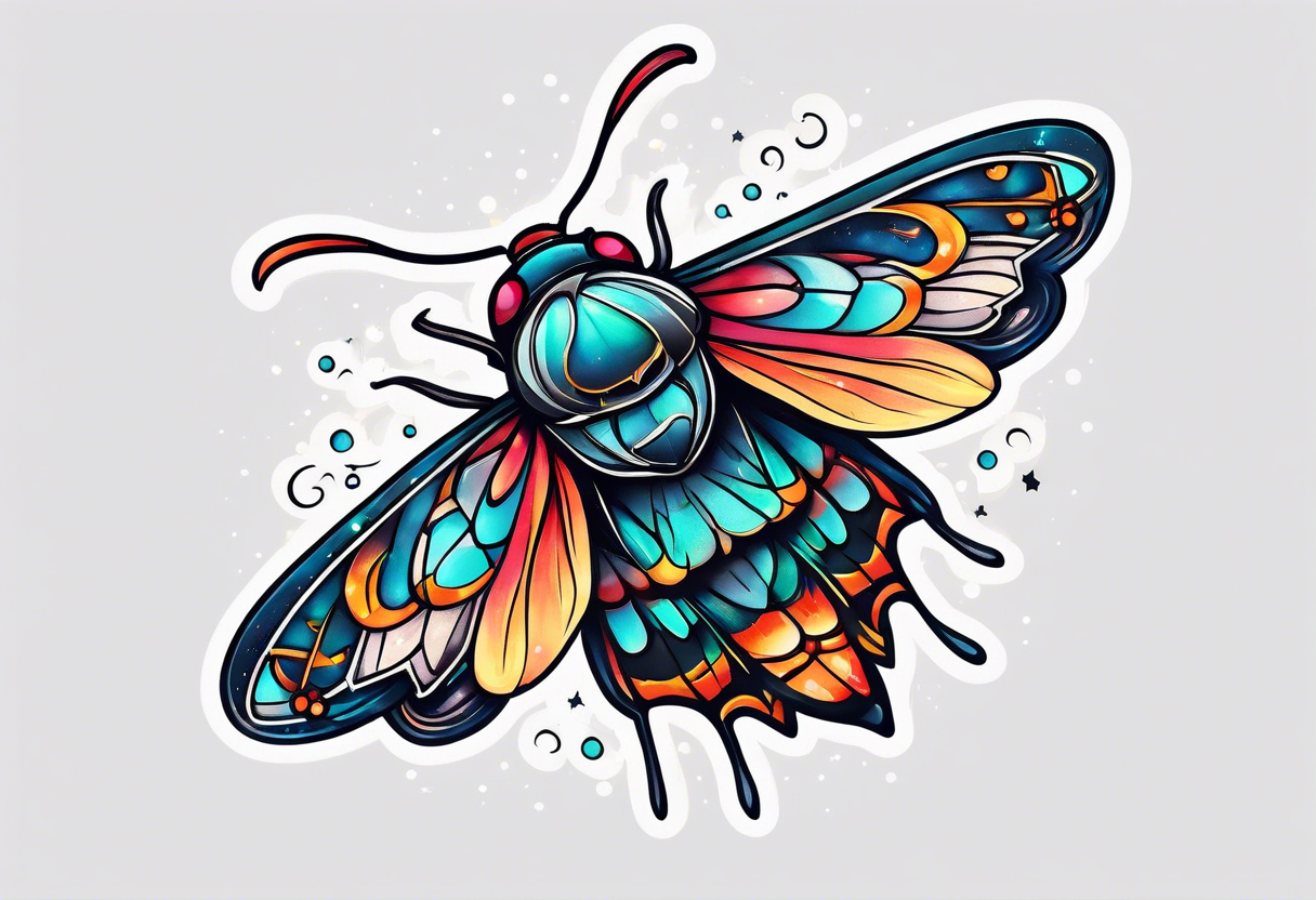 small Moth flying into outer space tattoo idea