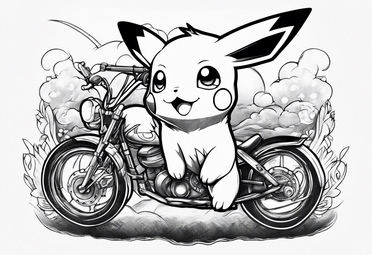 Pikachu riding on a puppy tattoo idea