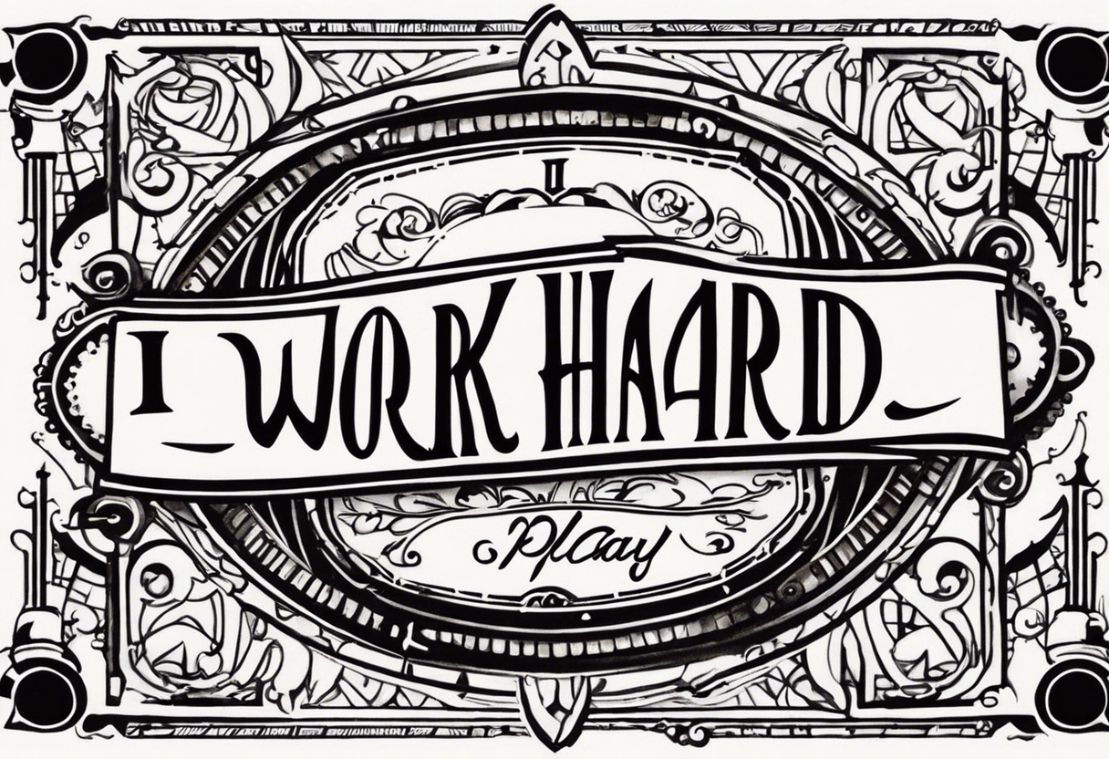 I want a tattoo containing the following two words "work hard" and "play hard" in a steam punk design tattoo idea