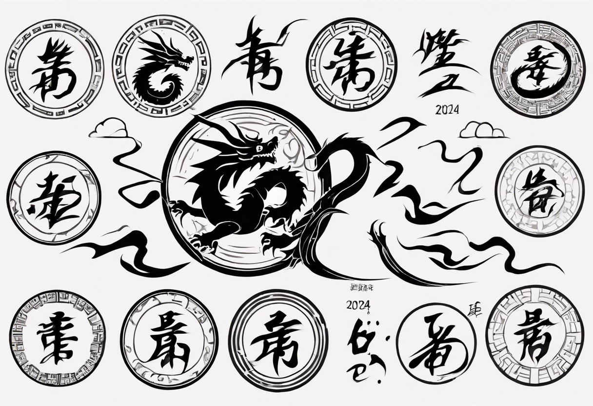 lunar new year tattoo the year 2024 a simplified dragon. Turn the numbers 2024 into a dragon tattoo idea