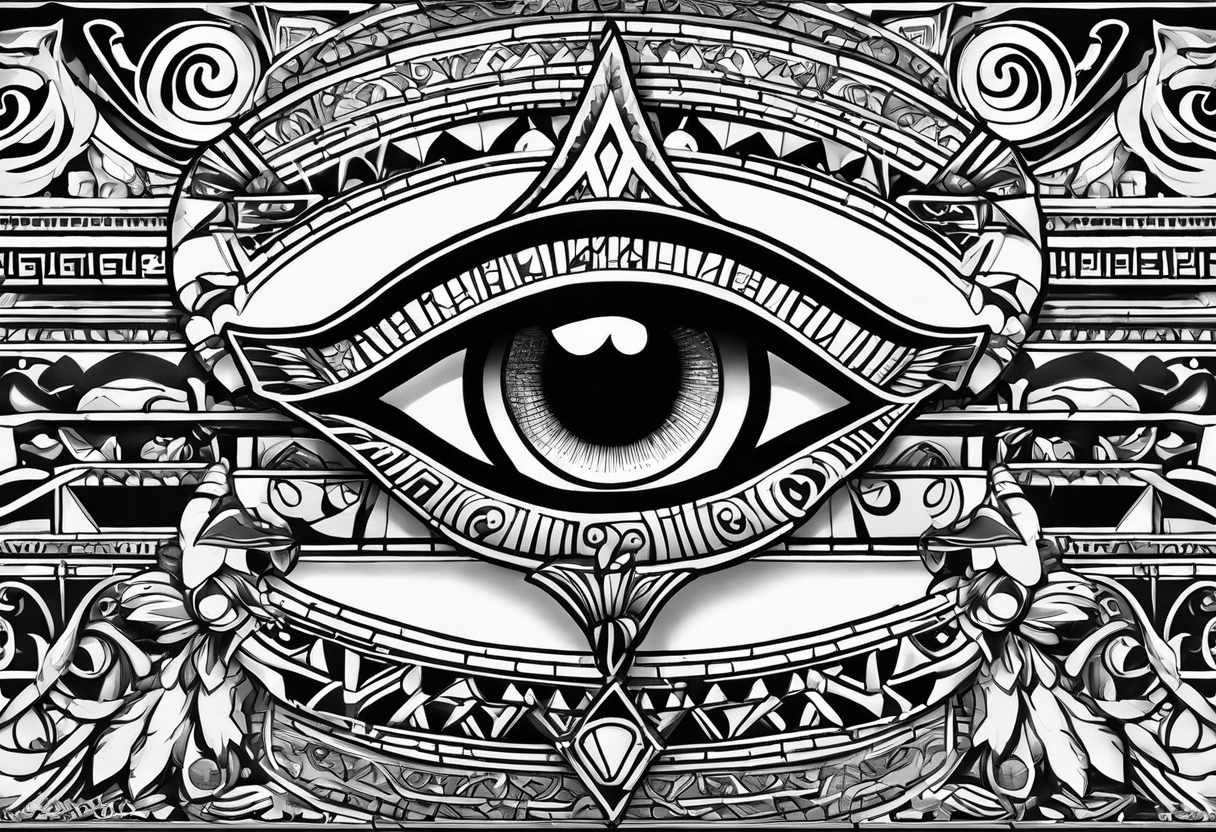 girl with eye of horus behind hierogliphlic wall tattoo idea