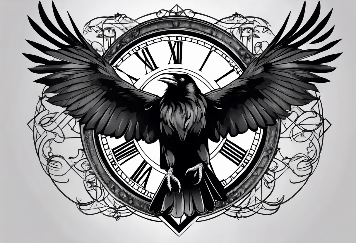 raven attacking 
roman numeral seven
Omnia Urunt tattoo idea