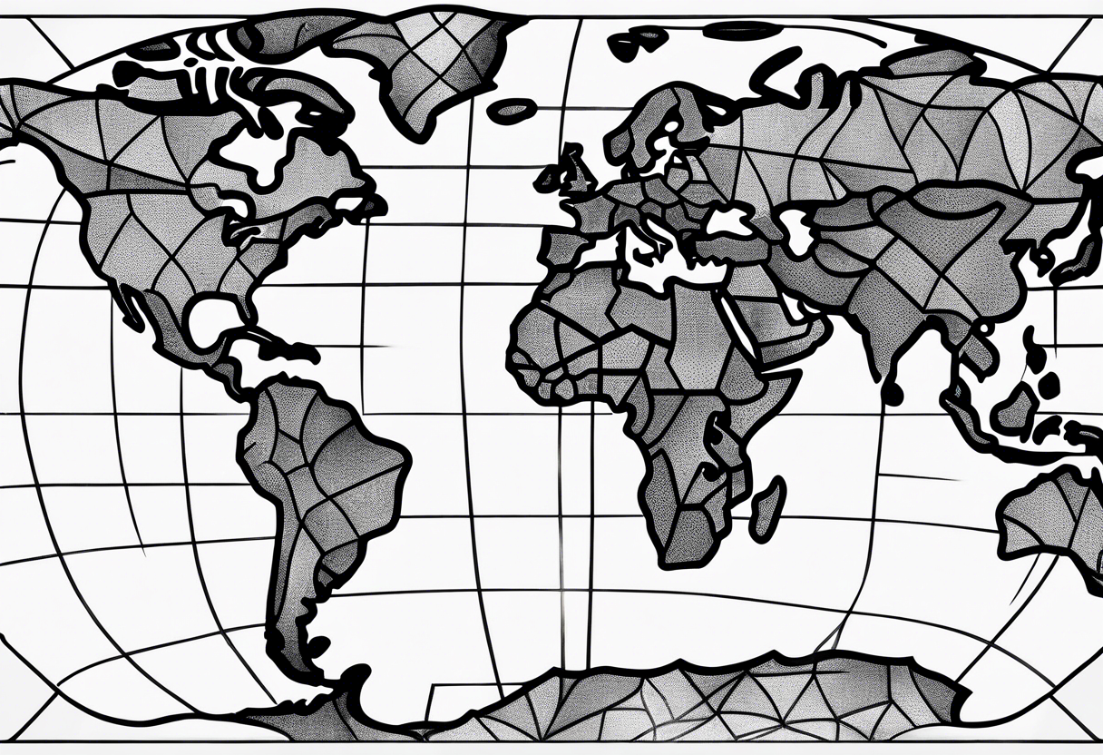 geometric world map tattoo with a cheetah tattoo idea