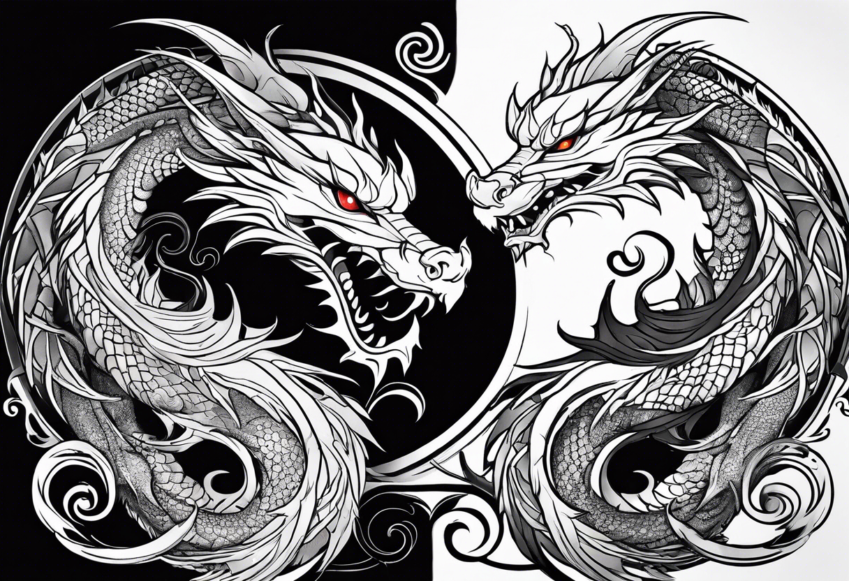 dragons in a yin and yang shape tattoo idea