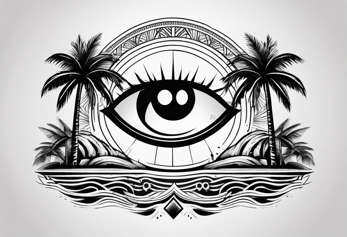 Smiley palm trees eyes tattoo idea