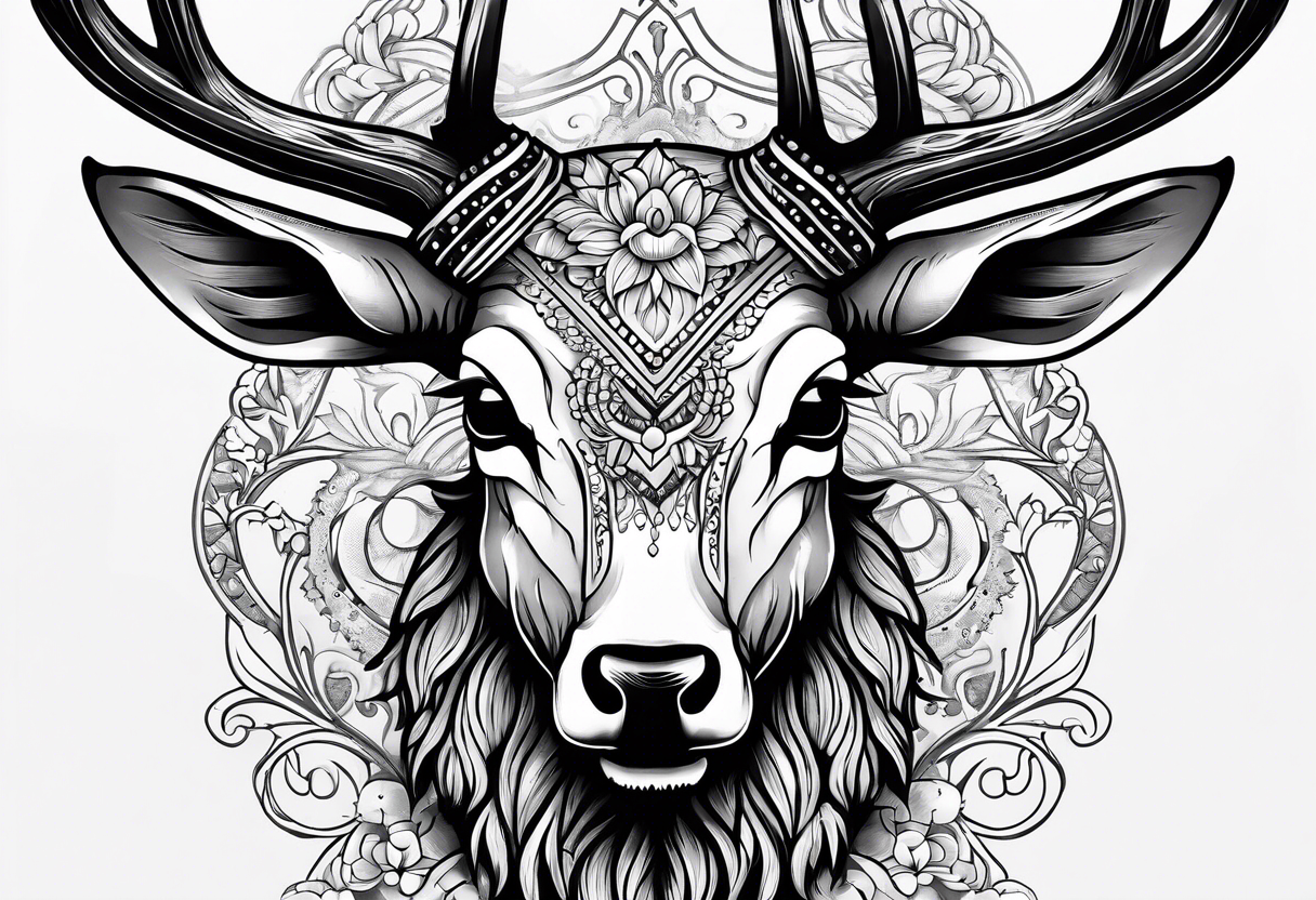 European mount mule deer skull plain tattoo idea