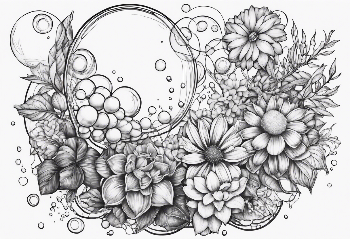 Bubbles organic plants and flowers tattoo idea