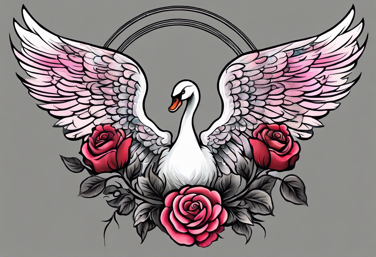 Soft washes of color create a dreamlike effect. Imagine the angel's wings with watercolor washes, the swan blending into soft blues, and the roses blooming in watercolor pinks and reds. tattoo idea