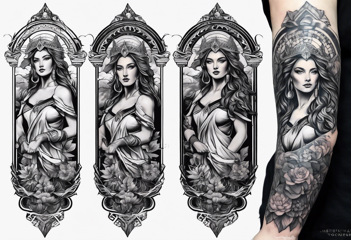 Forearm tattoo of the goddess Justicia tattoo idea