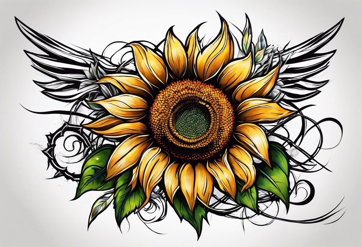 Sunflower, wheat, and barbed wire half sleeve tattoo idea