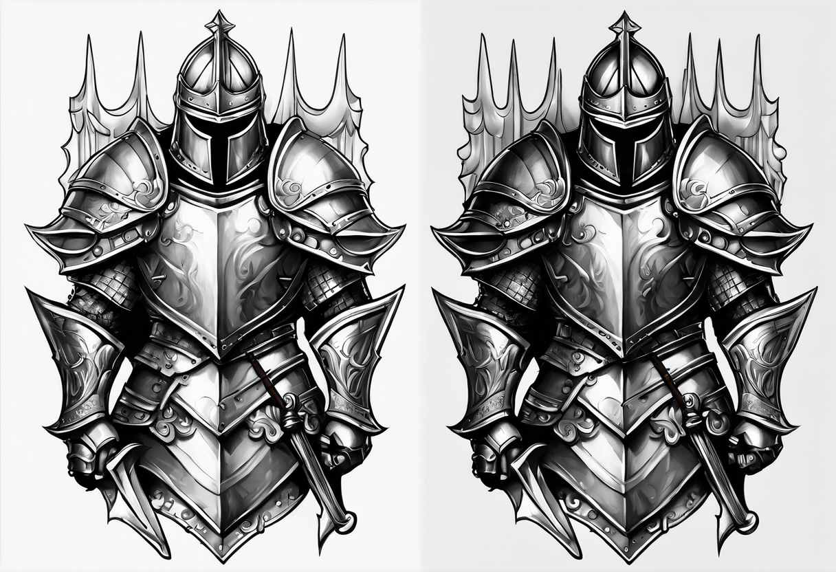 knight heavy armor in front of cathedral tattoo idea