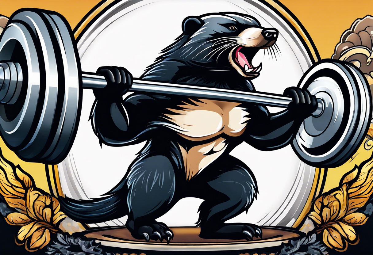 Muscular old honey badger lifting barbell. tattoo idea