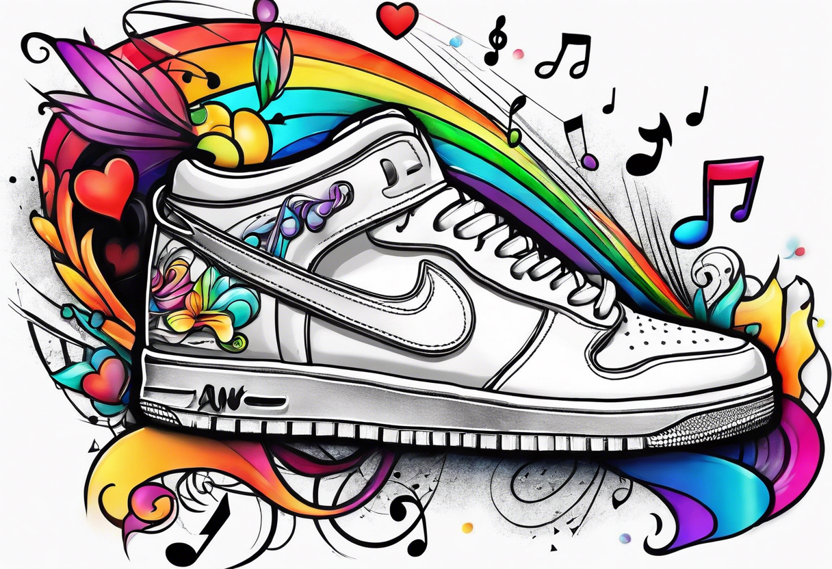 gay symbol , sneakers and music notes tattoo idea