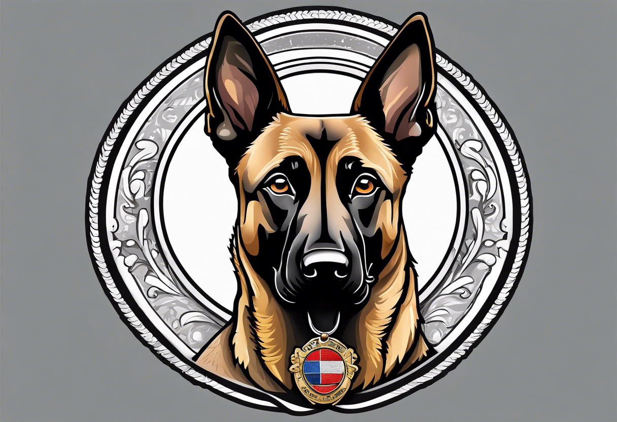 Belgian Malinois dog   Front facing with a badge tattoo idea