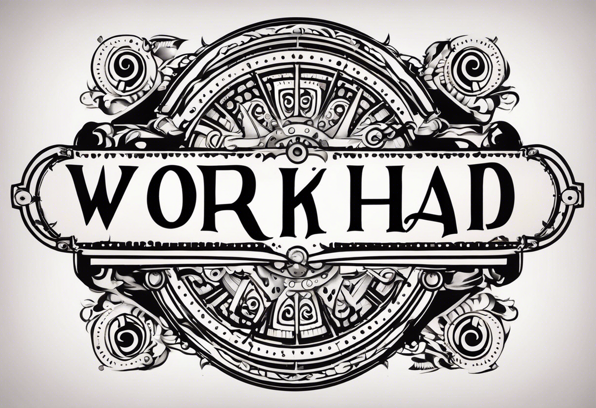 I want a tattoo containing the following two words "work hard" and "play hard" in a steam punk design tattoo idea