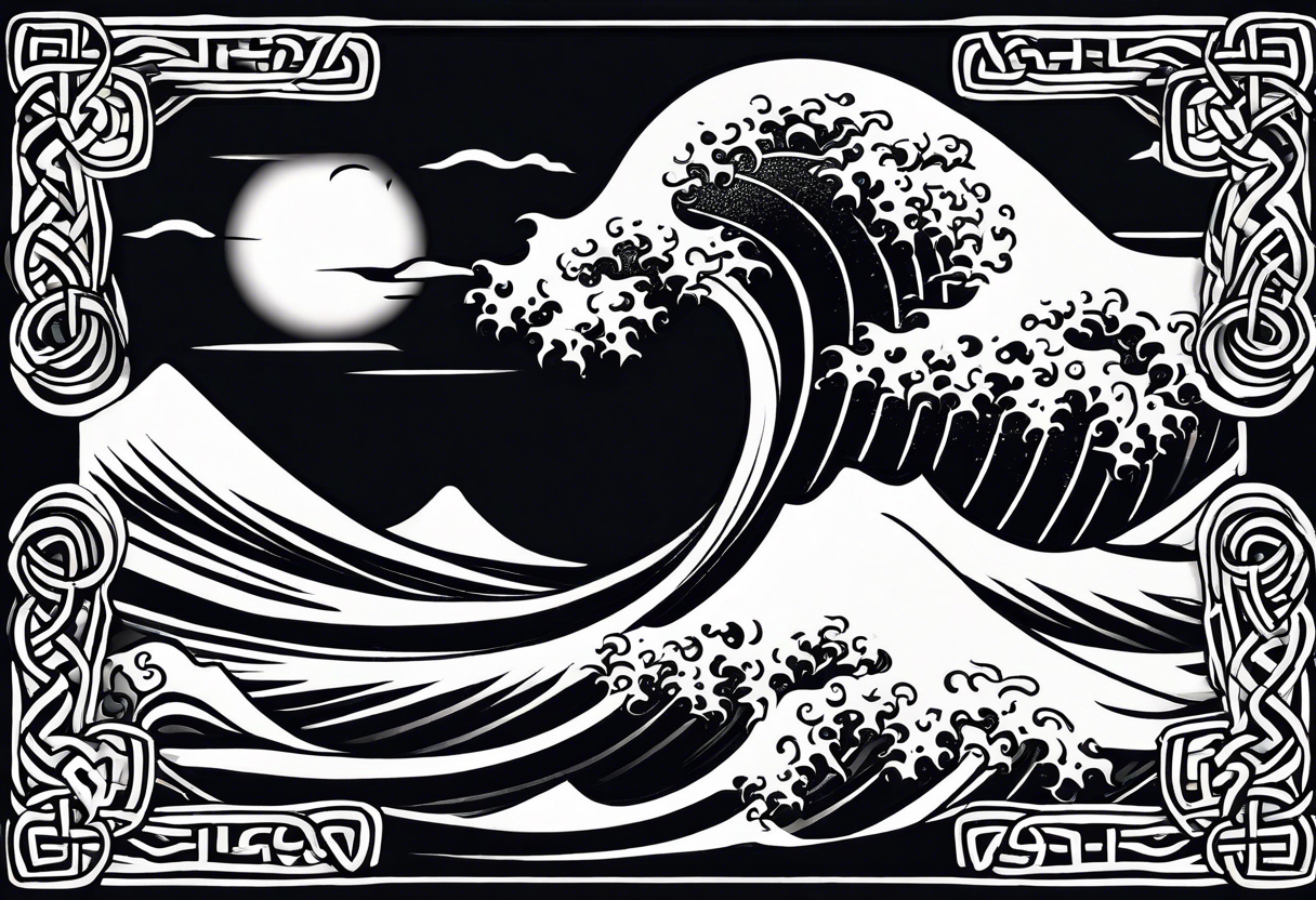 celtic pattern in the negative space japanese wave.  . clouds tattoo idea