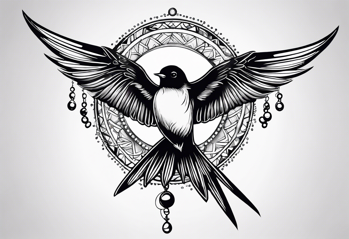 Swallow with rosary on its legs tattoo idea