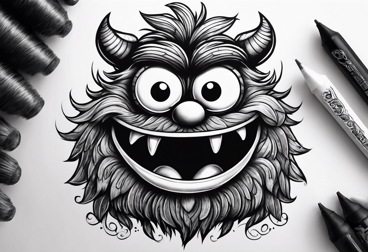 Funny gym monster similar to Elmo tattoo idea