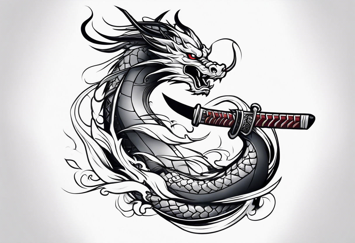 Japanese Dragon wrapped in a katana sword tattoo idea