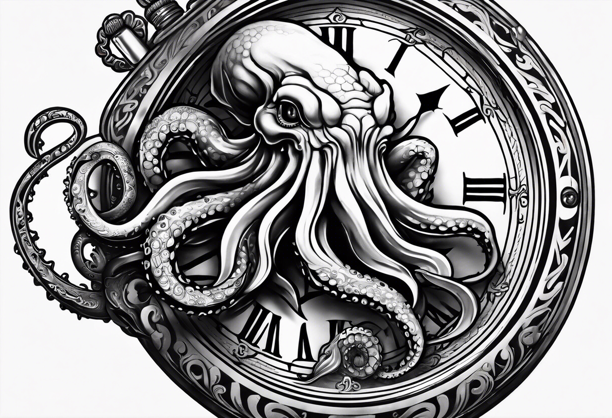 pocket watch being attacked by an aggressive octopus tattoo idea