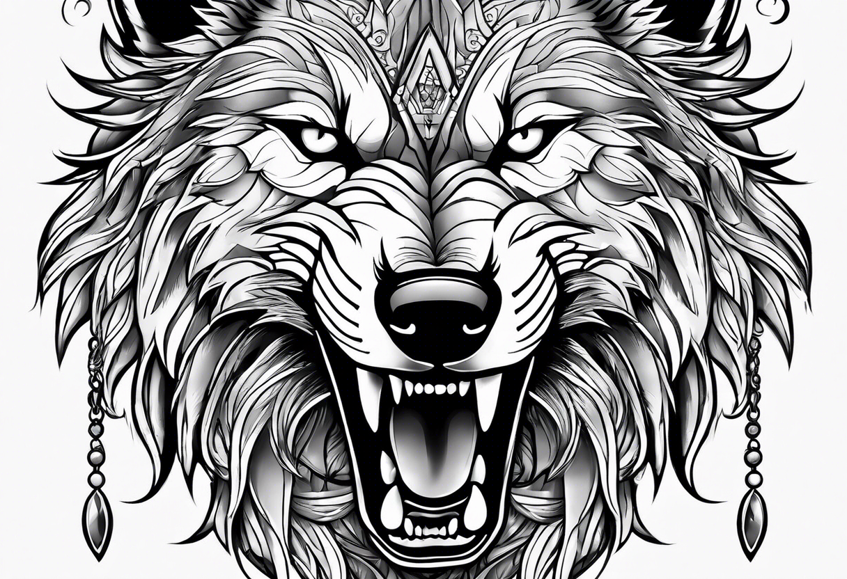 wolf face

fangs 

black and white tattoo idea