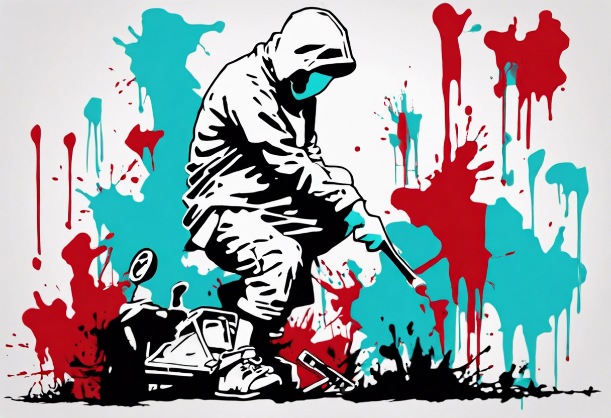 BANKSY ART STYLE, red and cyan, Pigment, picture, politik kill tattoo idea