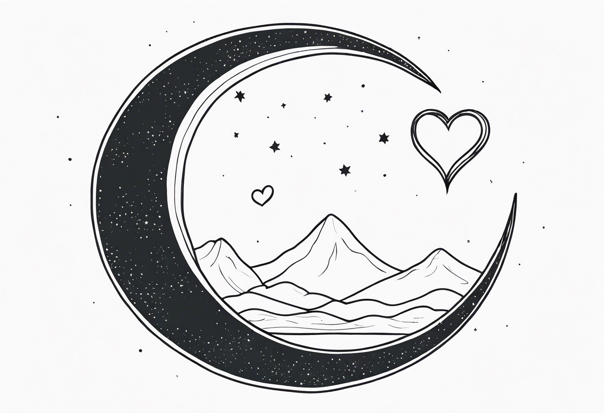 Crescent moon with a love heart inside tattoo idea