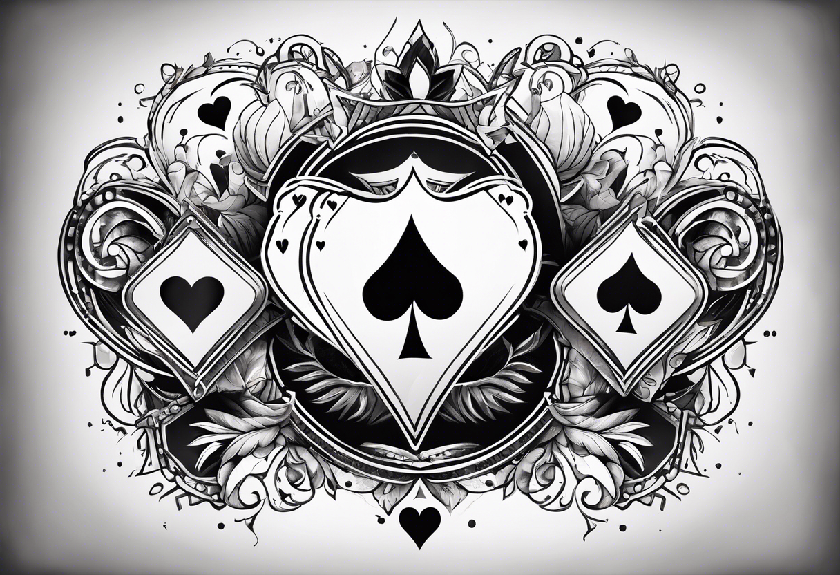 6 aces, overlapping in a row, first two faded and worn aces of hearts and the later ones new and strong tattoo idea