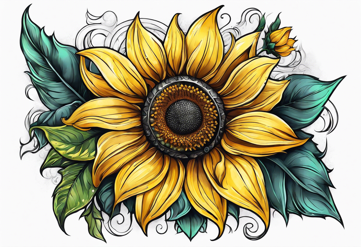 Sunflower viking sleeve tattoo idea