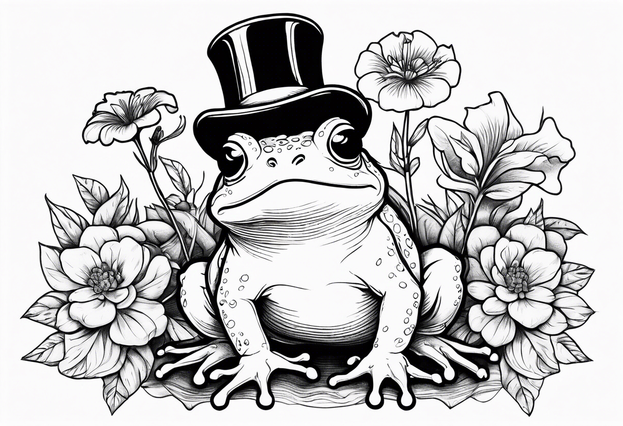 Cute toad wearing top hat and a suit standing on its Back legs while holding flowers tattoo idea