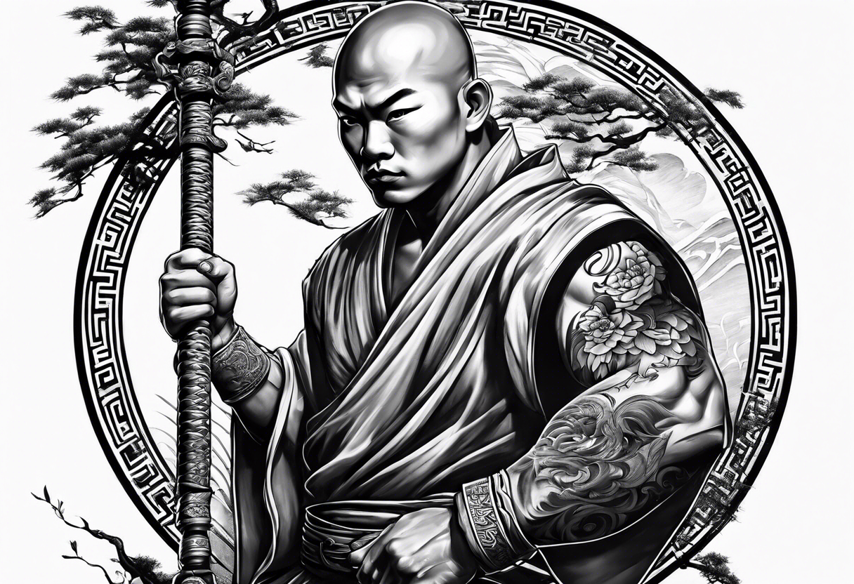 shaolin monk dual personality warrior tattoo idea