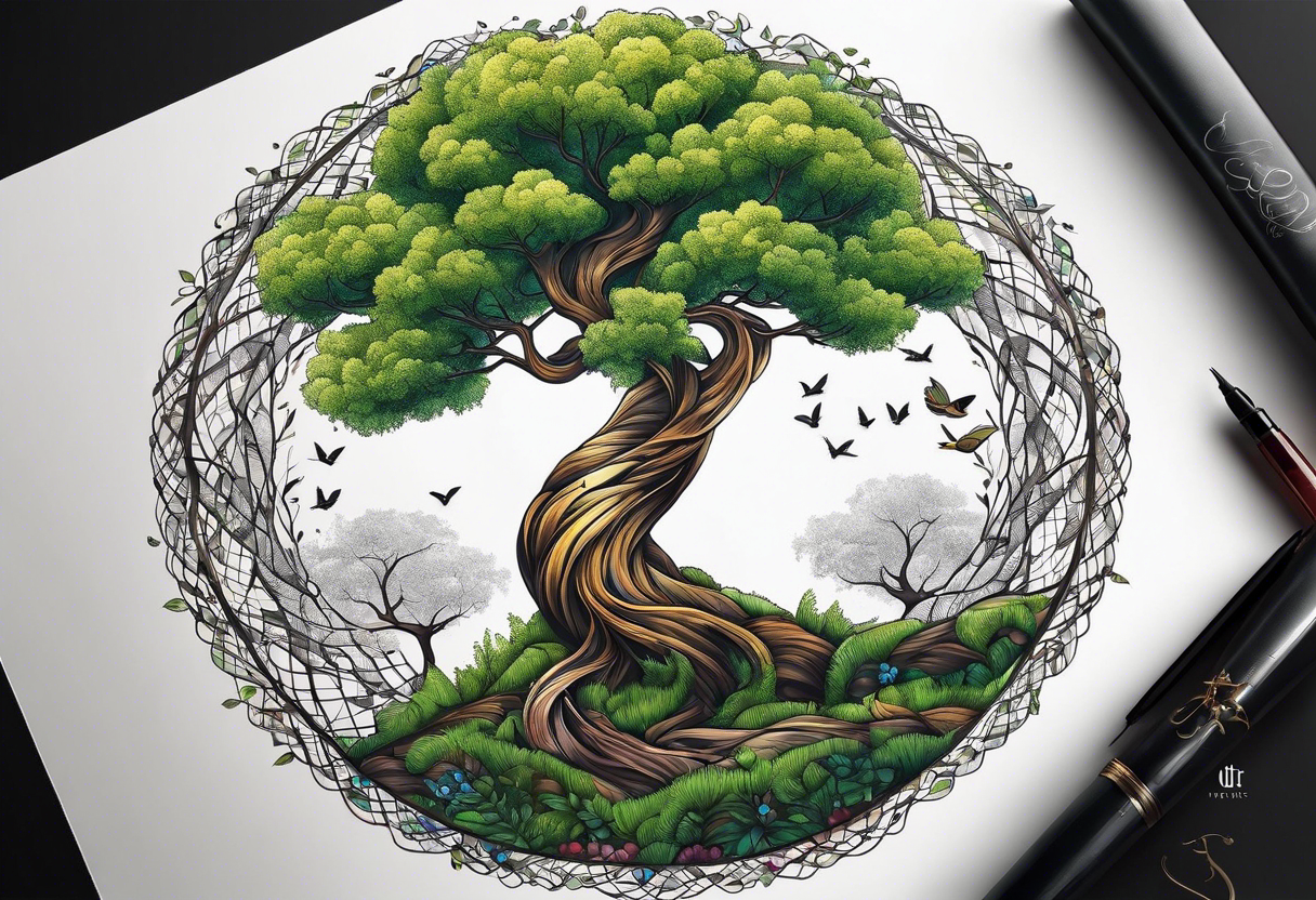 DNA helix embedded into the tree of life. The tree being a willow tree. tattoo idea