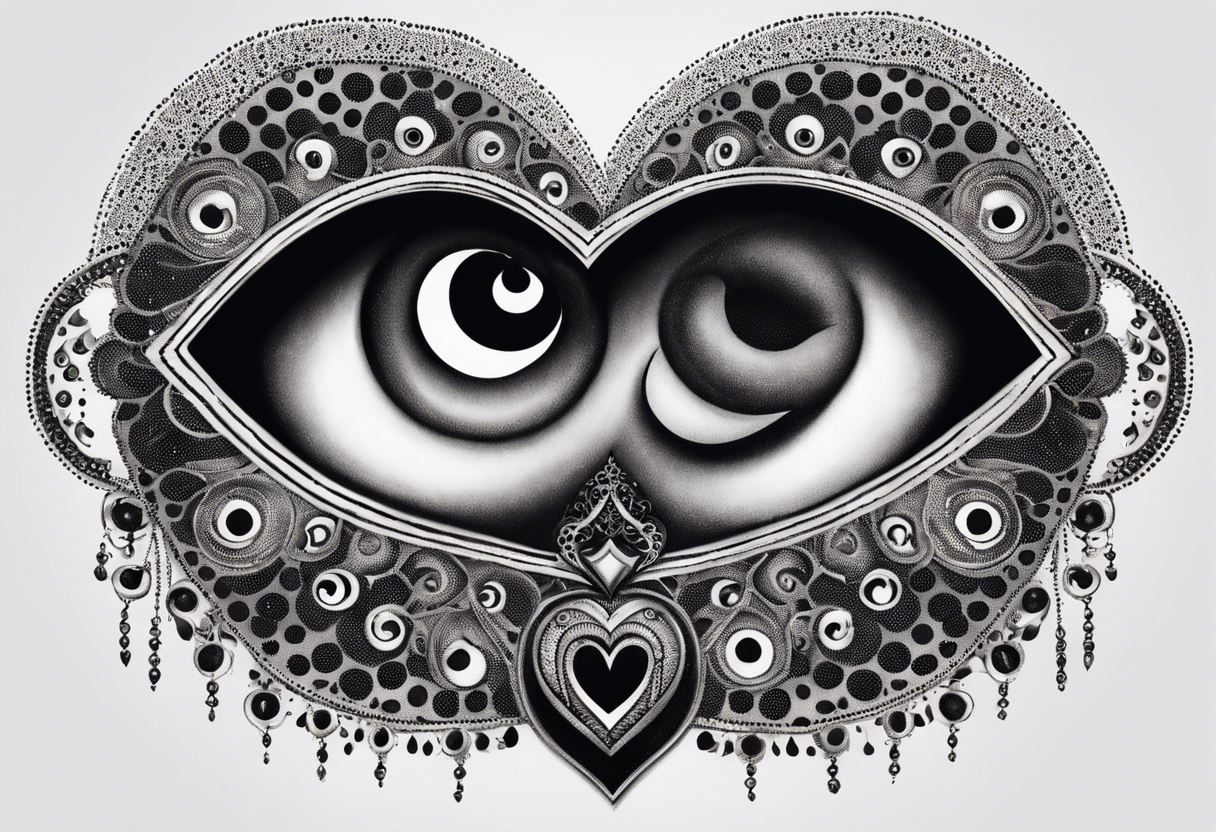 heart surrounded by ring of eyes tattoo idea