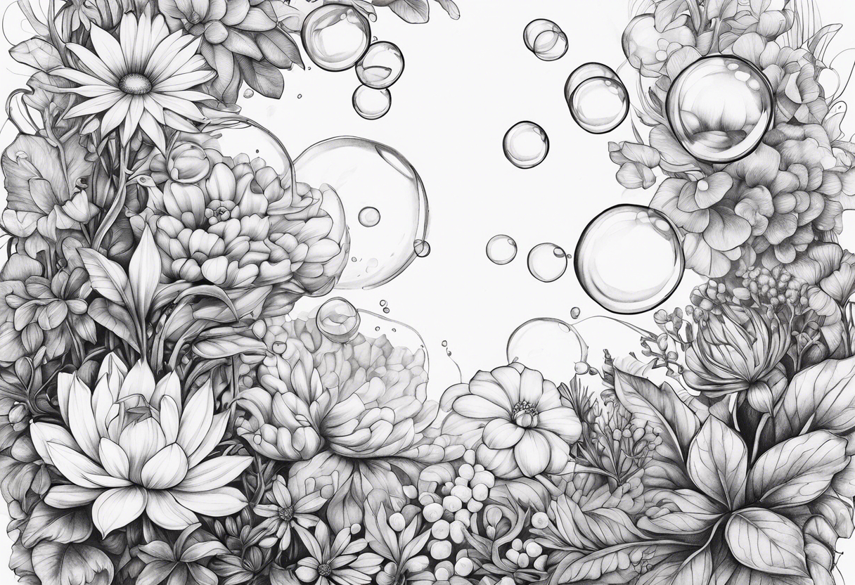 Bubbles organic plants and flowers tattoo idea